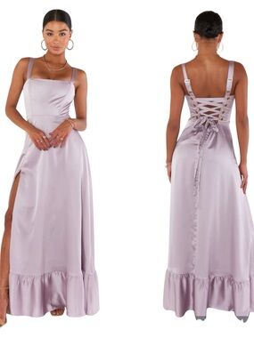 Show Me Your Mumu Clarissa Corset Dress Women’s S Lavender Luxe Satin Bridal